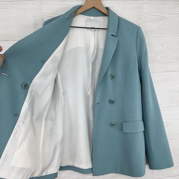 Tibi Steward Oversized Double Breasted Blazer Size 2 Seafoam Green Stretch Crepe - Picture 6 of 16